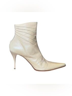 Vintage Y2K Versus Versace Pleated Leather Pointy Toe Heeled Boots